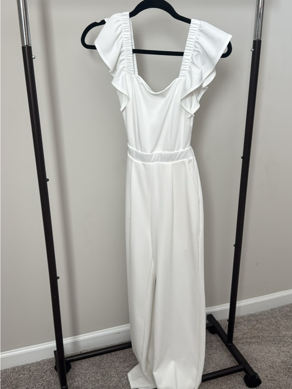 Moa Moa White Ruffle-Shoulder Maxi Jumpsuit